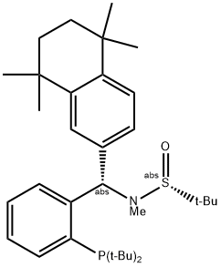 [S(R)]-N-[(S)-[2-(二叔丁基膦)苯基](5,6,7,8-四氢-5,5,8,8-四甲基-2-萘基)甲基]-N-甲基-2-叔丁基亚磺酰胺 结构式
