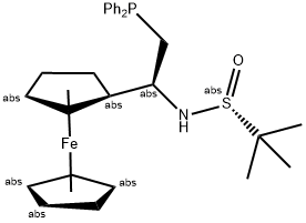 [S(R)]-N-[(1S)-1-Ferrocenylethyl-2-(diphenylphosphino)ethyl]-2-methyl-2-propanesulfinamide 结构式