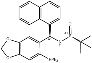 S(R)]-N-[(R)-[6-(二苯基膦)苯并[d][1,3]-二氧戊环-5基]-1-萘基甲基]-2-叔丁基亚磺酰胺 结构式