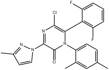 2(1H)-Pyrazinone, 5-chloro-6-(2,6-difluorophenyl)-1-(2,4-dimethylphenyl)-3-(3-methyl-1H-pyrazol-1-yl)- 结构式