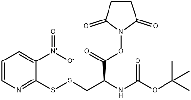 tert-butyloxycarbonyl-(S-(3-nitro-2-pyridinesulfenyl))cysteine-N-hydroxysuccinimide 结构式