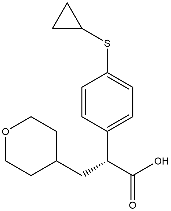 2H-Pyran-4-propanoic acid, α-[4-(cyclopropylthio)phenyl]tetrahydro-, (αR)- 结构式