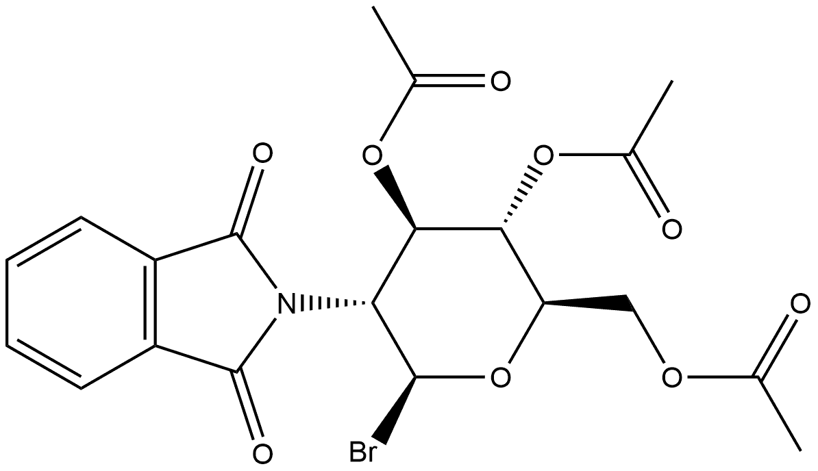 3,4,6-三-O-乙酰基-2-脱氧-2-邻苯二甲酰亚胺基-BETA-D-吡喃葡萄糖基溴化物 结构式