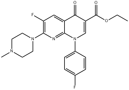 1,8-Naphthyridine-3-carboxylic acid, 6-fluoro-1-(4-fluorophenyl)-1,4-dihydro-7-(4-methyl-1-piperazinyl)-4-oxo-, ethyl ester 结构式