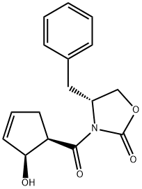 (4R)-3-[[(1R,2S)-2-Hydroxy-3-cyclopenten-1-yl]carbonyl]-4-(phenylmethyl)-2-oxazolidinone 结构式