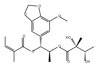 2-Butenoic acid, 2-methyl-, (1R,2S)-2-[(2R,3S)-2,3-dihydroxy-2-methyl-1-oxobutoxy]-1-(7-methoxy-1,3-benzodioxol-5-yl)propyl ester, (2Z)- 结构式