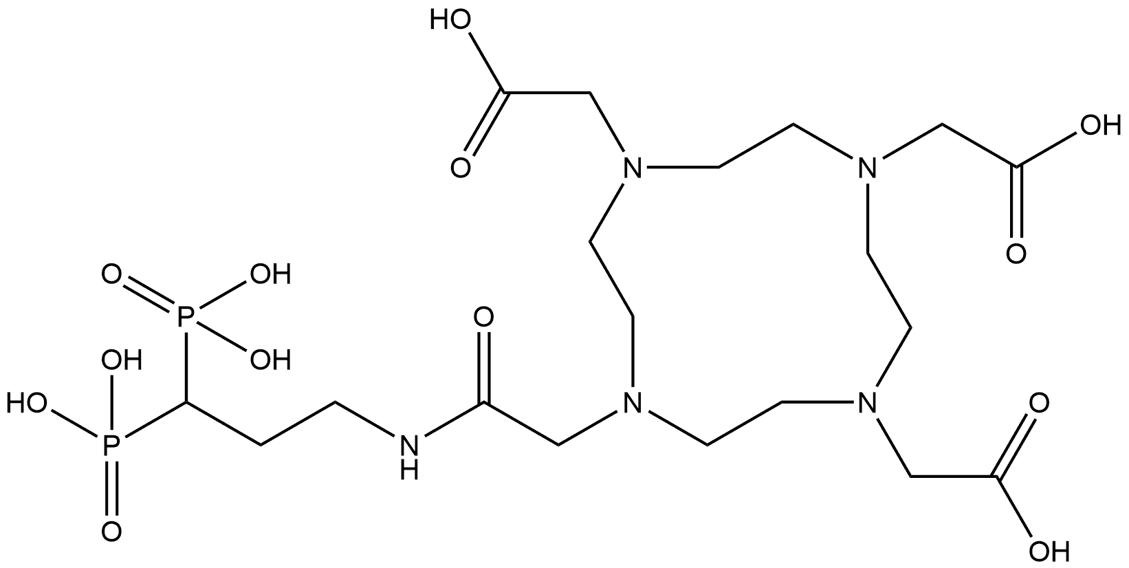 10-[2-[(3,3-二膦代丙基)氨基] -2-氧乙基] -1,4,7,10-四氮杂环十二烷 -1,4,7-三乙酸 结构式