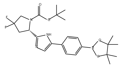 叔丁基(S)-4,4-二氟-2-(5-(4-(4,4,5,5-四甲基-1,3,2-二氧杂硼-2-基)苯基)-1H-咪唑-2-基)吡咯烷-1-甲酸酯 结构式