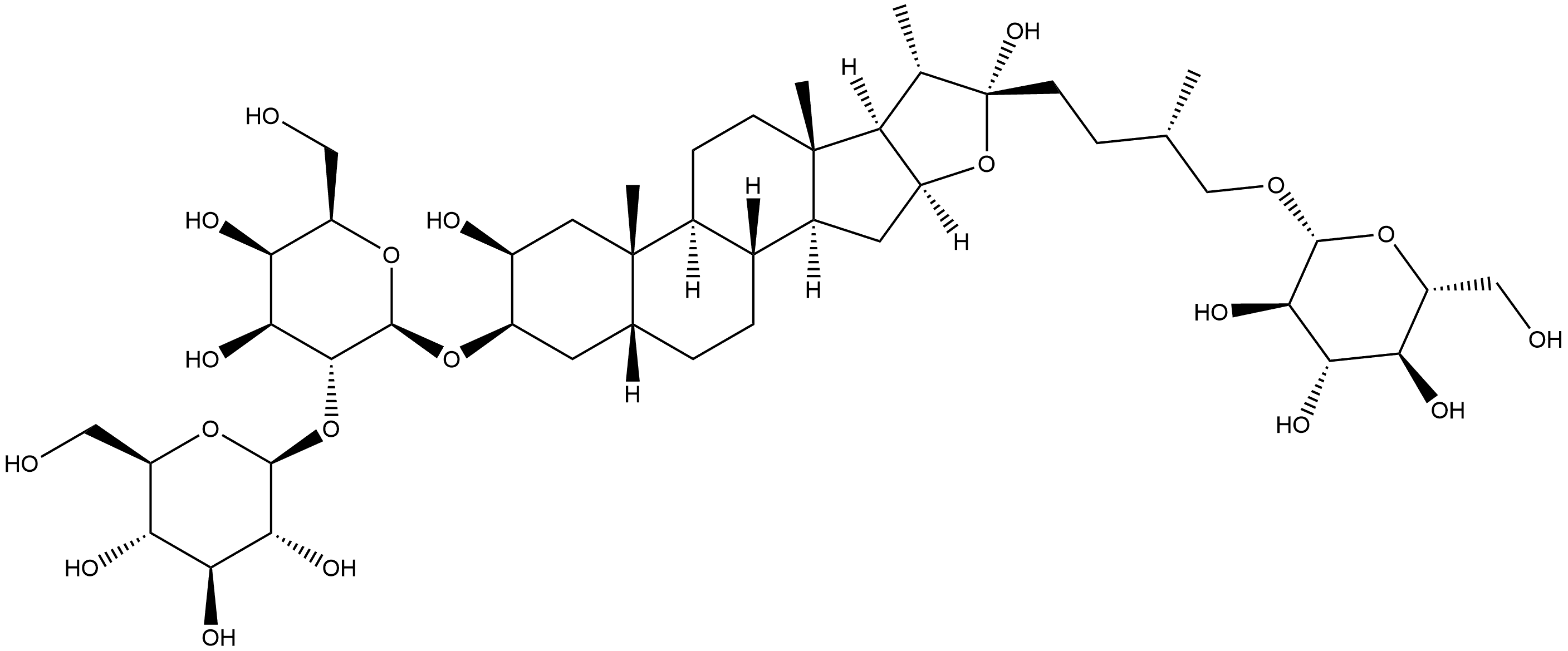 β-D-Galactopyranoside, (2β,3β,5β,22α,25S)-26-(β-D-glucopyranosyloxy)-2,22-dihydroxyfurostan-3-yl 2-O-β-D-glucopyranosyl- 结构式
