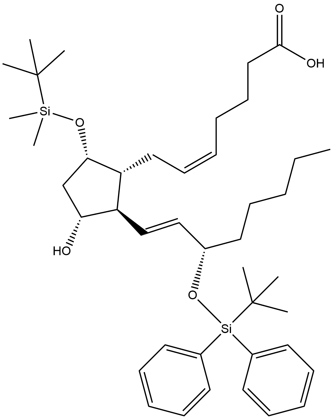 Prosta-5,13-dien-1-oic acid, 9-[[(1,1-dimethylethyl)dimethylsilyl]oxy]-15-[[(1,1-dimethylethyl)diphenylsilyl]oxy]-11-hydroxy-, (5Z,9α,11α,13E,15S)- (9CI) 结构式