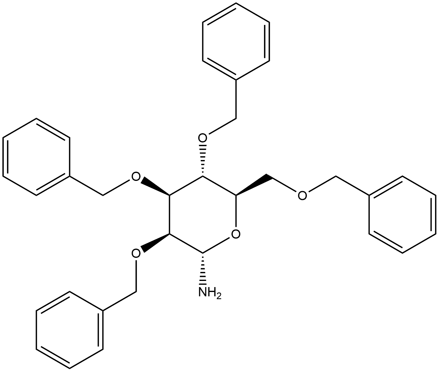(2S,3S,4S,5R,6R)-3,4,5-三(苄氧基)-6-((苄氧基)甲基)四氢-2H-吡喃-2-胺 结构式