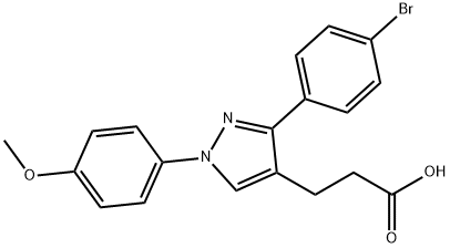 JR-6891, 3-(3-(4-Bromophenyl)-1-(4-methoxyphenyl)-1H-pyrazol-4-yl)propanoic acid, 97% 结构式