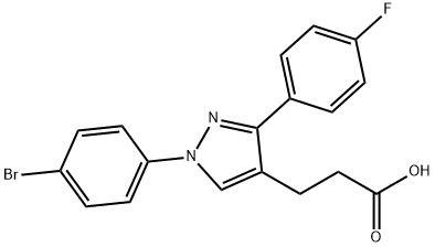 JR-6895, 3-(1-(4-Bromophenyl)-3-(4-fluorophenyl)-1H-pyrazol-4-yl)propanoic acid, 97% 结构式