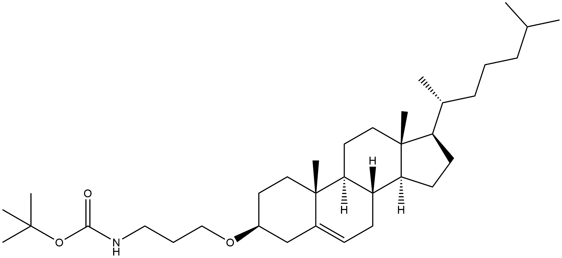 Carbamic acid, N-[3-[(3β)-cholest-5-en-3-yloxy]propyl]-, 1,1-dimethylethyl ester 结构式