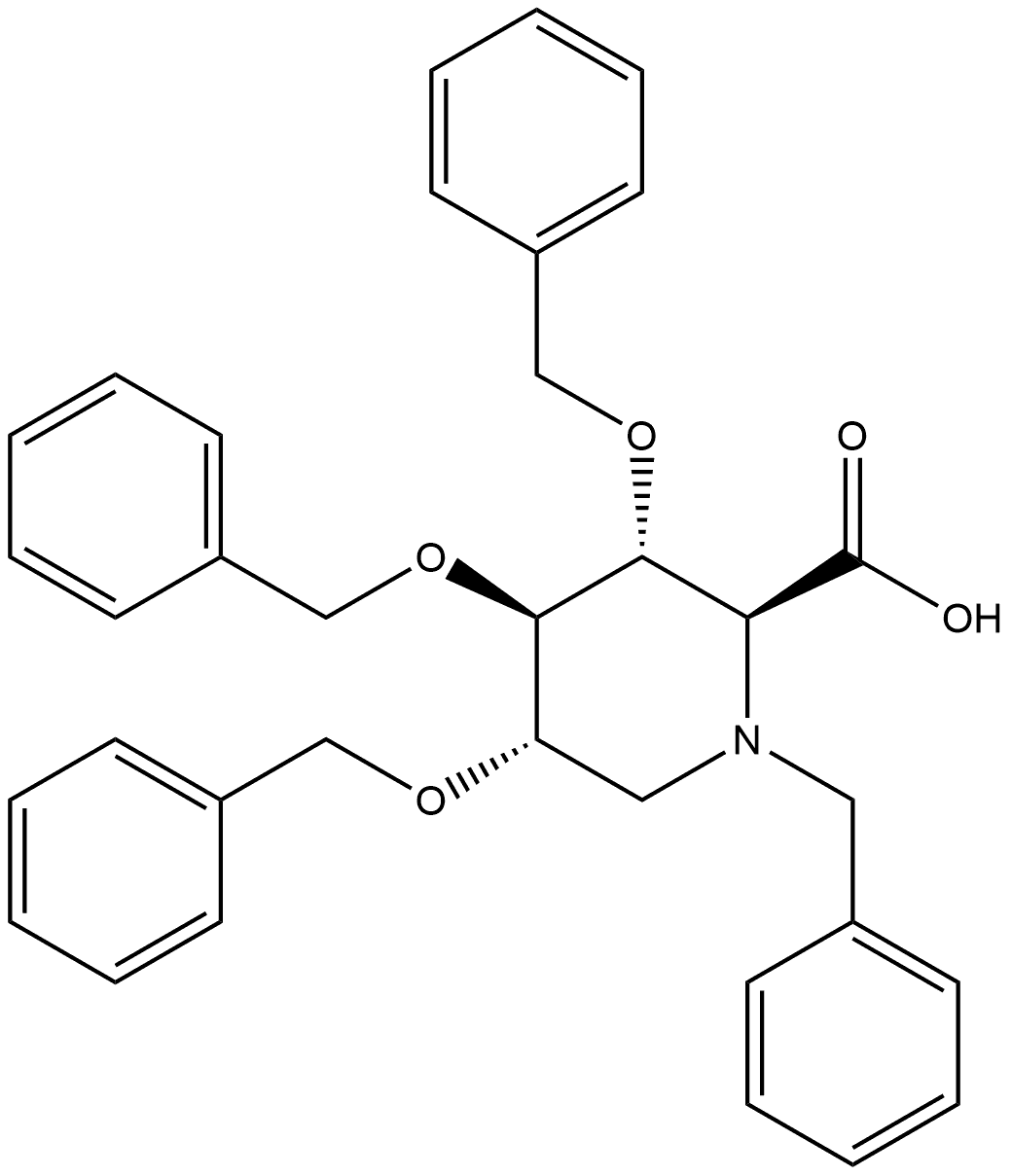 2-Piperidinecarboxylic acid, 3,4,5-tris(phenylmethoxy)-1-(phenylmethyl)-, [2S-(2α,3β,4α,5β)]- (9CI) 结构式