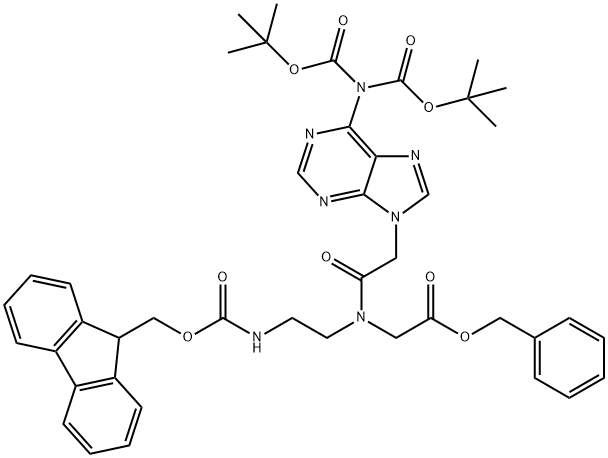 benzyl N-2-((fluorenylmethoxycarbonyl)amino)ethyl-N-(N6,N6-bis(tert-butoxycarbonyl)adenin-9-yl)acetylglycinate 结构式