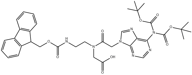 2-(N-(2-((((9H-fluoren-9-yl)methoxy)carbonyl)amino)ethyl)-2-(6-(bis(tert-butoxycarbonyl)amino)-9H-purin-9-yl)acetamido)acetic acid 结构式
