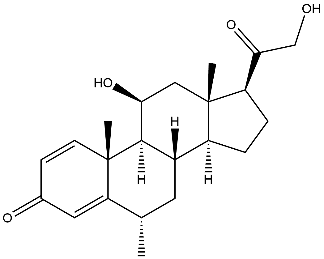(6α,11β)-11,21-Dihydroxy-6-methyl-pregna-1,4-diene-3,20-dione 结构式