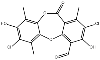 11H-Dibenzo[b,e][1,4]dioxepin-4-carboxaldehyde, 2,7-dichloro-3,8-dihydroxy-1,6,9-trimethyl-11-oxo- 结构式