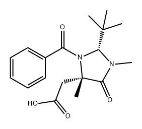 4-Imidazolidineacetic acid, 3-benzoyl-2-(1,1-dimethylethyl)-1,4-dimethyl-5-oxo-, (2R,4S)- 结构式