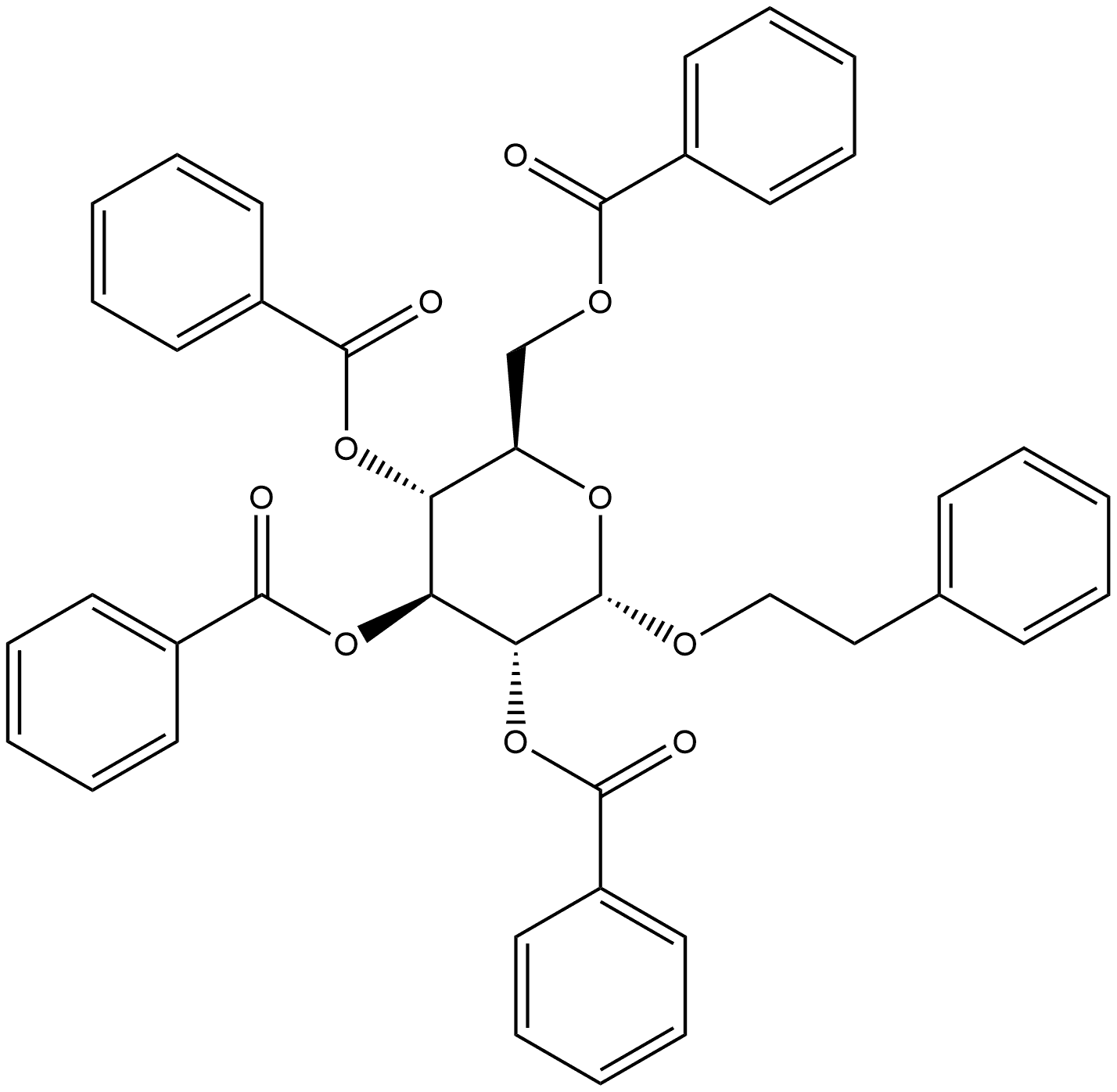 α-D-Glucopyranoside, 2-phenylethyl, 2,3,4,6-tetrabenzoate 结构式