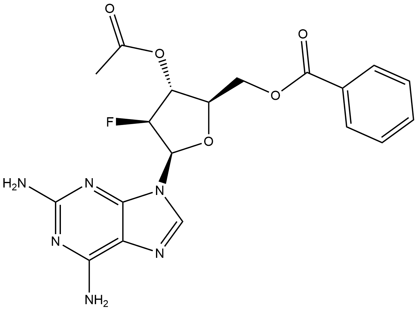 9H-Purine-2,6-diamine, 9-(3-O-acetyl-5-O-benzoyl-2-deoxy-2-fluoro-β-D-arabinofuranosyl)- 结构式