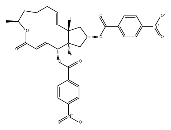 4H-Cyclopent[f]oxacyclotridecin-4-one, 1,6,7,8,9,11a,12,13,14,14a-decahydro-6-methyl-1,13-bis[(4-nitrobenzoyl)oxy]-, (1R,2E,6S,10E,11aS,13S,14aR)- 结构式