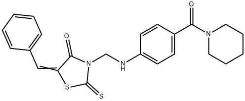 (5Z)-5-benzylidene-3-[[[4-(piperidine-1-carbonyl)phenyl]amino]methyl]- 2-sulfanylidene-thiazolidin-4-one 结构式