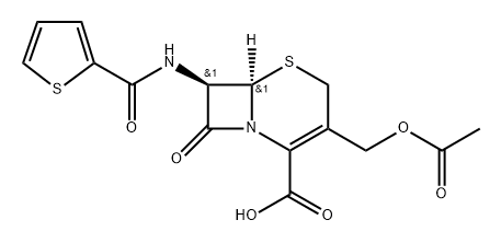 5-Thia-1-azabicyclo[4.2.0]oct-2-ene-2-carboxylic acid, 3-[(acetyloxy)methyl]-8-oxo-7-[(2-thienylcarbonyl)amino]-, (6R-trans)- (9CI) 结构式