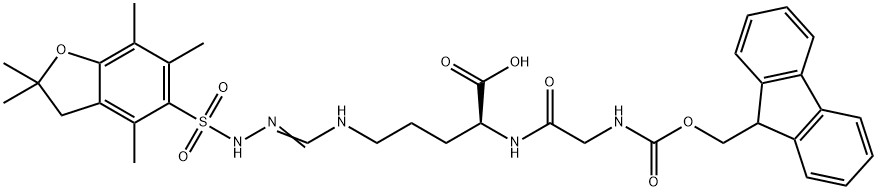 L-ORNITHINE, N-[(9H-FLUOREN-9-YLMETHOXY)CARBONYL]GLYCYL-N5-[[[(2,3-DIHYDRO-2,2,4,6,7-PENTAMETHYL-5-BENZOFURANYL)SULFONYL]AMINO]IMINOMETHYL]- 结构式