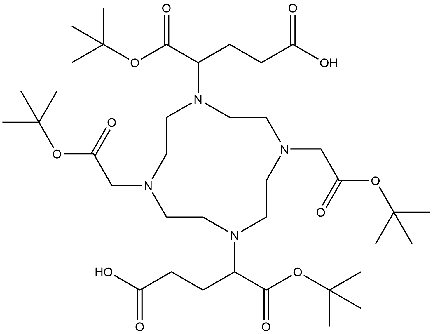 4,4'-(4,10-双(2-(叔丁氧基)-2-氧代乙基)-1,4,7,10-四氮杂环十二烷-1,7-二基)双(5-(叔丁氧基)-5-氧代戊酸) 结构式