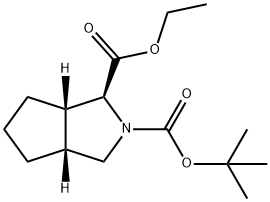 Cyclopenta[c]pyrrole-1,2(1H)-dicarboxylic acid, hexahydro-, 2-(1,1-dimethylethyl) 1-ethyl ester, (1S,3aR,6aS)- 结构式