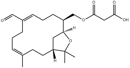 Propanedioic acid, mono[(8-formyl-4,15,15-trimethyl-14-oxabicyclo[11.2.1]hexadeca-4,8-dien-12-yl)methyl] ester, [1R-(1R*,4Z,8E,12S*,13S*)]- (9CI) 结构式