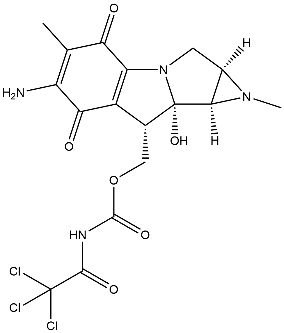 Carbamic acid, (trichloroacetyl)-, (6-amino-1,1a,2,4,7,8,8a,8b-octahydro-8a-hydroxy-1,5-dimethyl-4,7-dioxoazirino[2'.3':3,4]pyrrolo[1,2-a]indol-8-yl)methyl ester, [1aS-(1aα,8α,8aα,8bα)]- (9CI) 结构式
