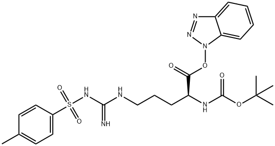 L-Ornithine, N2-[(1,1-dimethylethoxy)carbonyl]-N5-[imino[[(4-methylphenyl)sulfonyl]amino]methyl]-, 1H-benzotriazol-1-yl ester 结构式