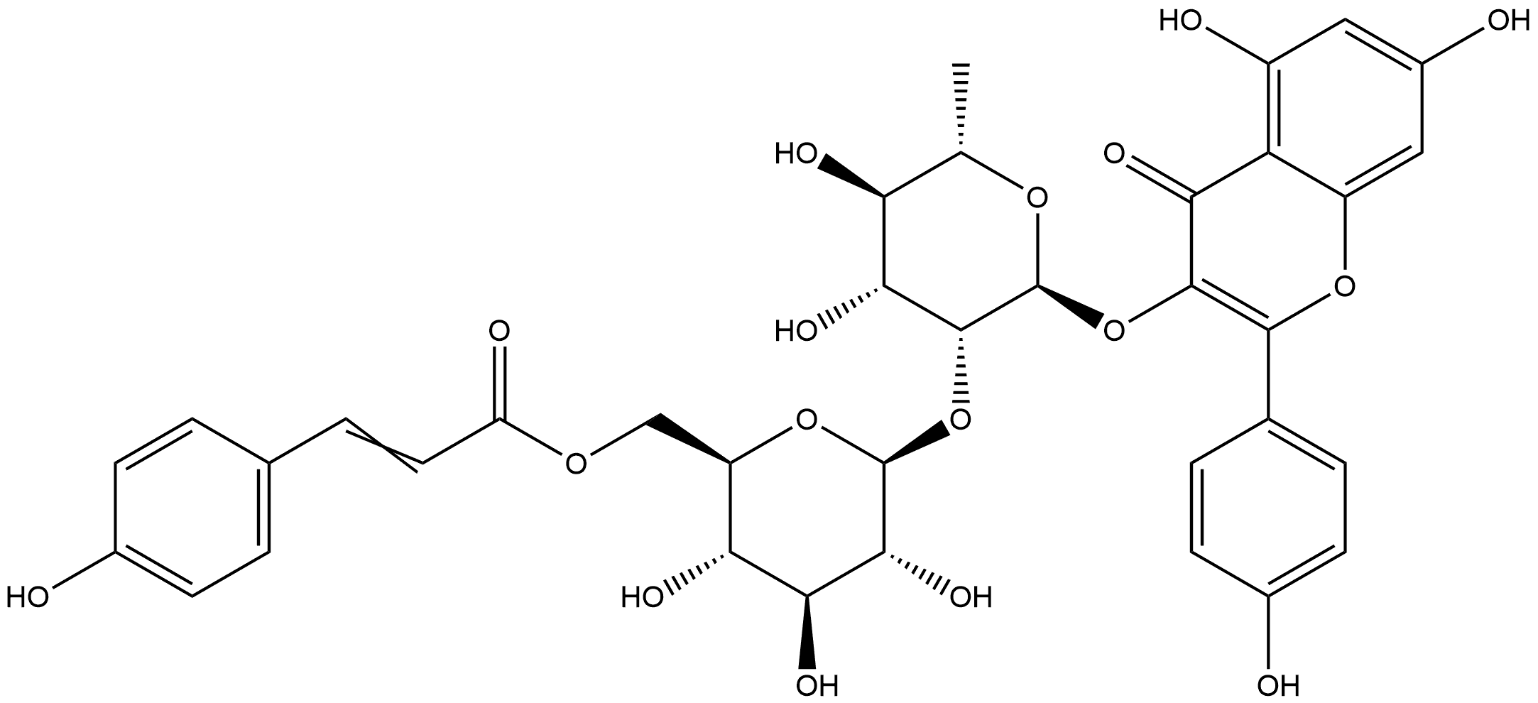 槲皮素-3-O-Α-L-鼠李糖-2''-(6''-P-香豆酰基)-Β-D-葡萄糖苷 结构式