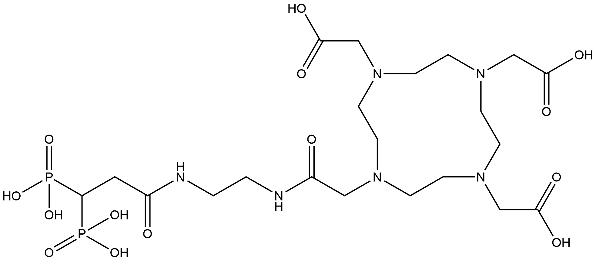 10-[2-氧代 -2-[2-[(1-氧代 -3,3-二膦代丙基)氨基]乙基]氨基]乙基] -1,4,7,10-四氮杂环十二烷 -1,4,7-三乙酸 结构式