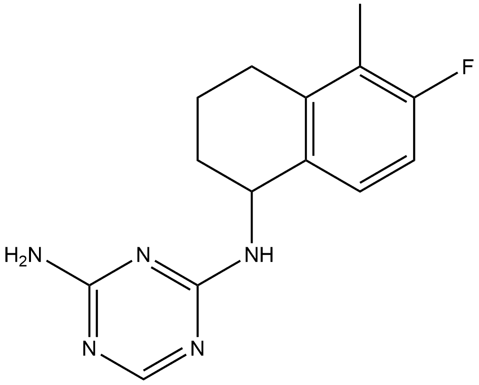 N2-(6-fluoro-5-methyl-1,2,3,4-tetrahydronaphthalen-1-yl)-1,3,5-triazine-2,4-diamine 结构式