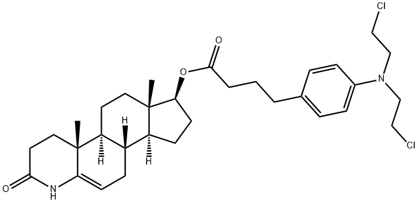 17-hydroxy-4-aza-A-nor-5-androsten-3-one (4-N,N-bis(2-chloroethylamino)phenyl)butyrate 结构式