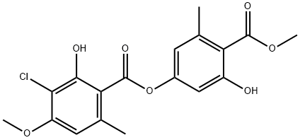 Benzoic acid, 3-chloro-2-hydroxy-4-methoxy-6-methyl-, 3-hydroxy-4-(methoxycarbonyl)-5-methylphenyl ester 结构式