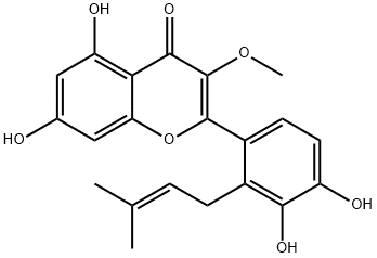 4H-1-Benzopyran-4-one, 2-[3,4-dihydroxy-2-(3-methyl-2-buten-1-yl)phenyl]-5,7-dihydroxy-3-methoxy- 结构式