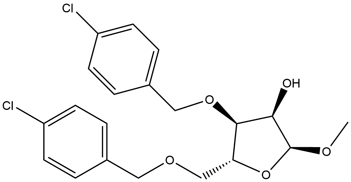 α-D-Ribofuranoside, methyl 3,5-bis-O-[(4-chlorophenyl)methyl]- 结构式