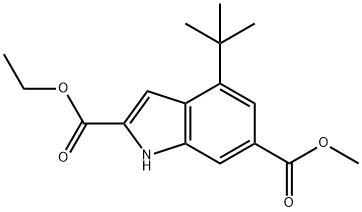 1H-Indole-2,6-dicarboxylic acid, 4-(1,1-dimethylethyl)-, 2-ethyl 6-methyl ester 结构式