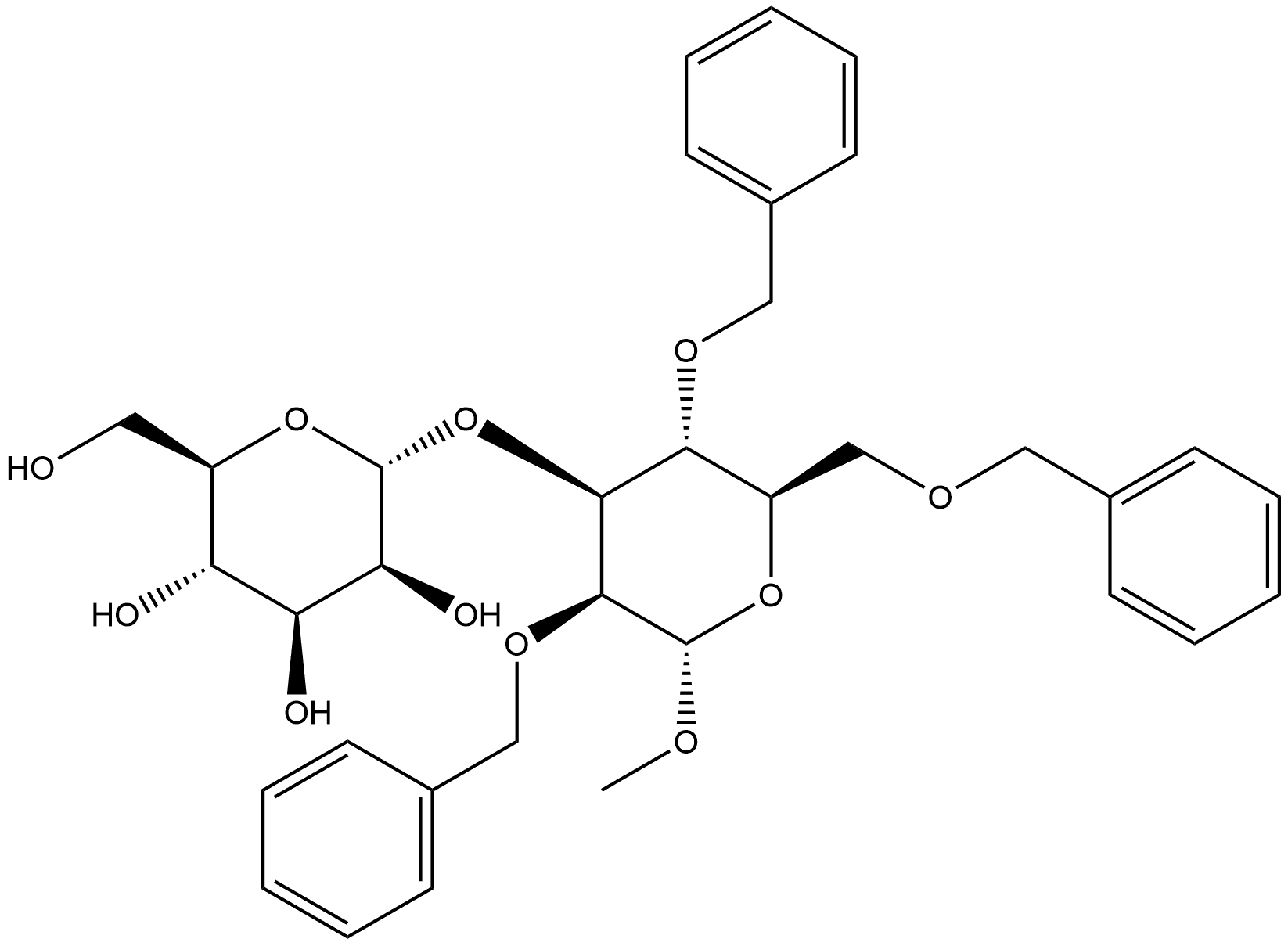α-D-Mannopyranoside, methyl 3-O-α-D-mannopyranosyl-2,4,6-tris-O-(phenylmethyl)- 结构式