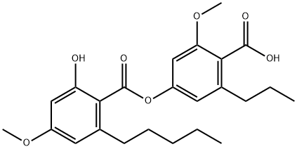 Benzoic acid, 2-hydroxy-4-methoxy-6-pentyl-, 4-carboxy-3-methoxy-5-propylphenyl ester 结构式