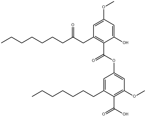 Benzoic acid, 2-heptyl-4-[[2-hydroxy-4-methoxy-6-(2-oxononyl)benzoyl]oxy]-6-methoxy- 结构式