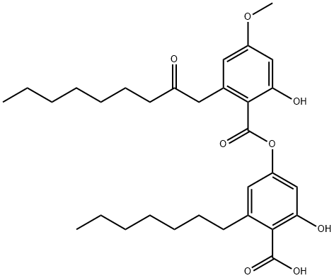 Benzoic acid, 2-heptyl-6-hydroxy-4-[[2-hydroxy-4-methoxy-6-(2-oxononyl)benzoyl]oxy]- 结构式