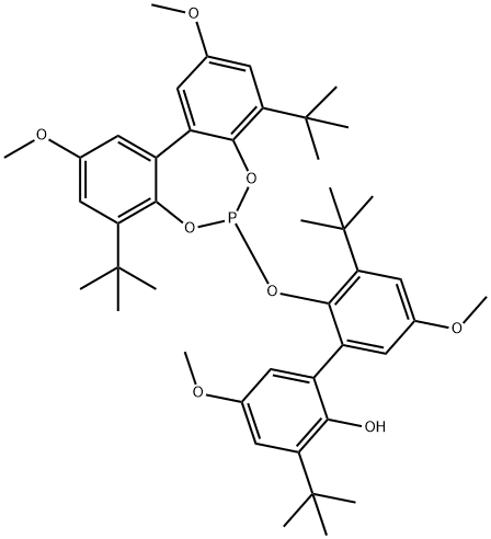 3,3'-二叔丁基-2'-((4,8-二叔丁基-2,10-二甲氧基二苯并[D,F][1,3,2]二氧磷庚-6-基)氧基)-5,5'-二甲氧基-[1,1'-联苯]-2-醇 结构式