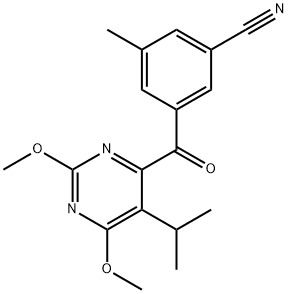 3-(5-异丙基-2,6-二甲氧基嘧啶-4-羰基)-5-甲基苯甲腈 结构式