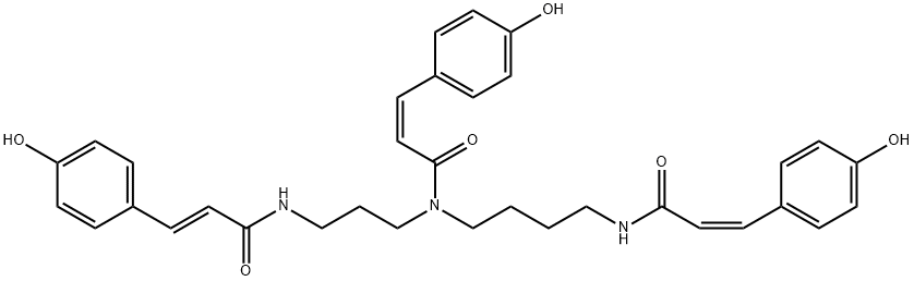 2-Propenamide, 3-(4-hydroxyphenyl)-N-[4-[[(2Z)-3-(4-hydroxyphenyl)-1-oxo-2-propen-1-yl]amino]butyl]-N-[3-[[(2E)-3-(4-hydroxyphenyl)-1-oxo-2-propen-1-yl]amino]propyl]-, (2Z)- 结构式